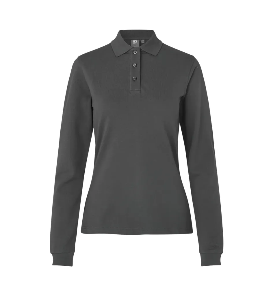 Poloshirt met lange mouw · stretch · dames – Houtskool