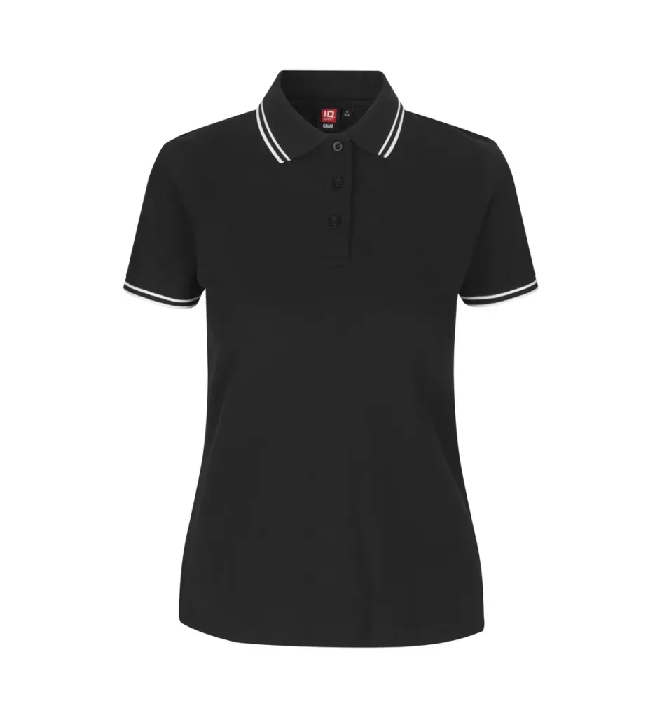 Contrast poloshirt · stretch · dames – Zwart