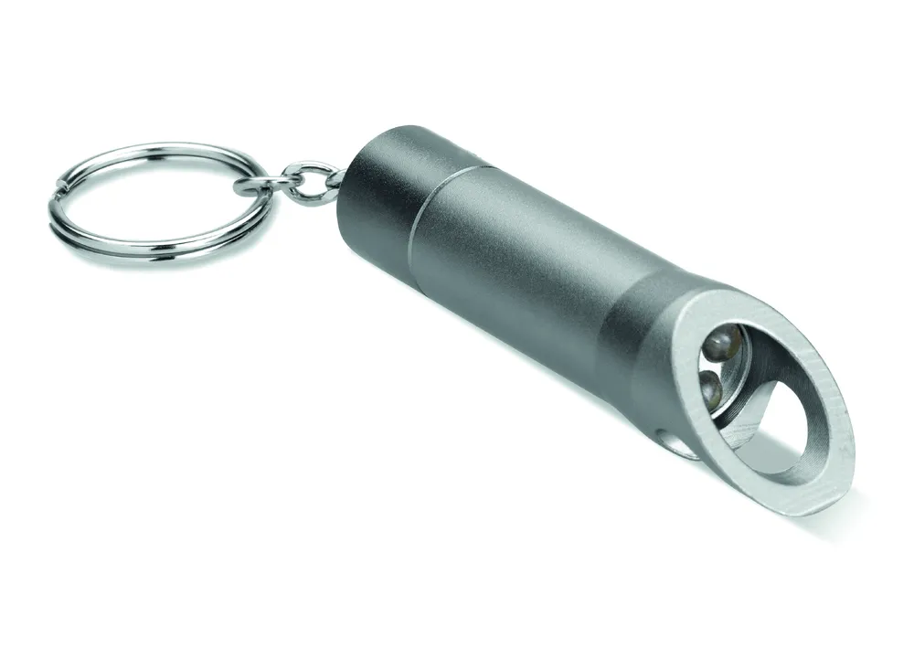 Litop · Metalen sleutelhanger met LED – Steengrijs