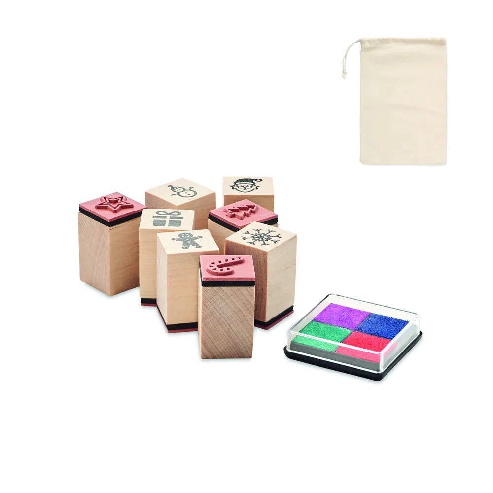 Stampie · 8 houten kerststempelset – Beige