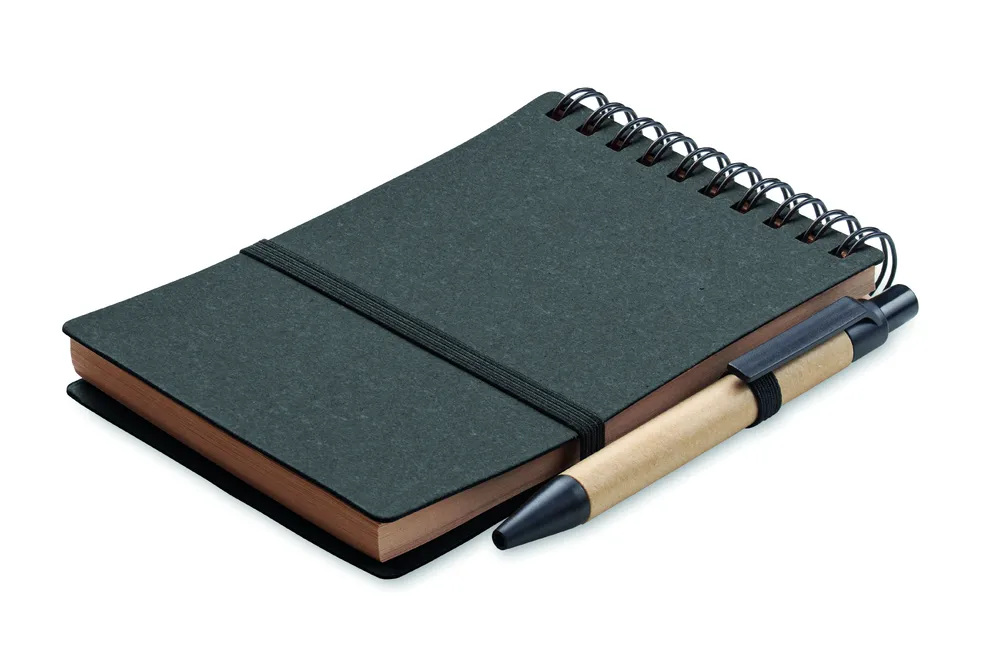 Notie · B7 Gerecycled notitieboek met balp – Steengrijs