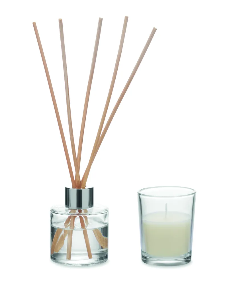 Muska Set · Vanille diffuser & kaarsenset – Transparant