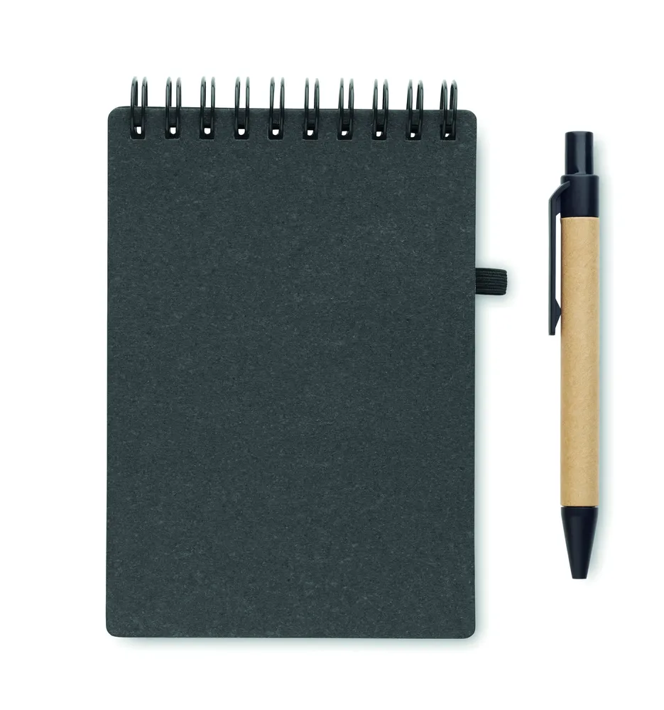 Notie · B7 Gerecycled notitieboek met balp – Steengrijs