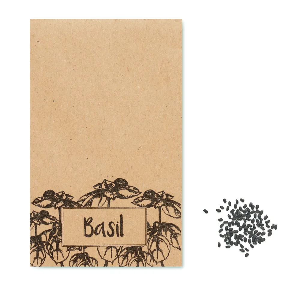 Basilop · Basilicumzaadjes in envelop – Beige