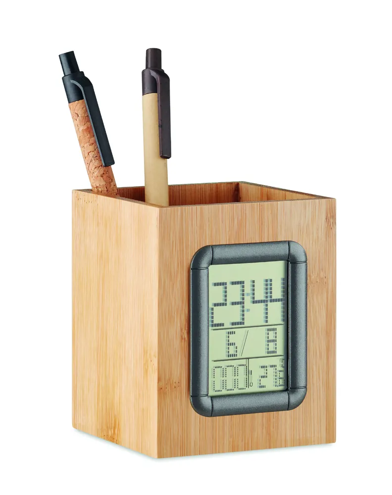 Manila · Bamboe pennenbak met Lcd klok – Hout