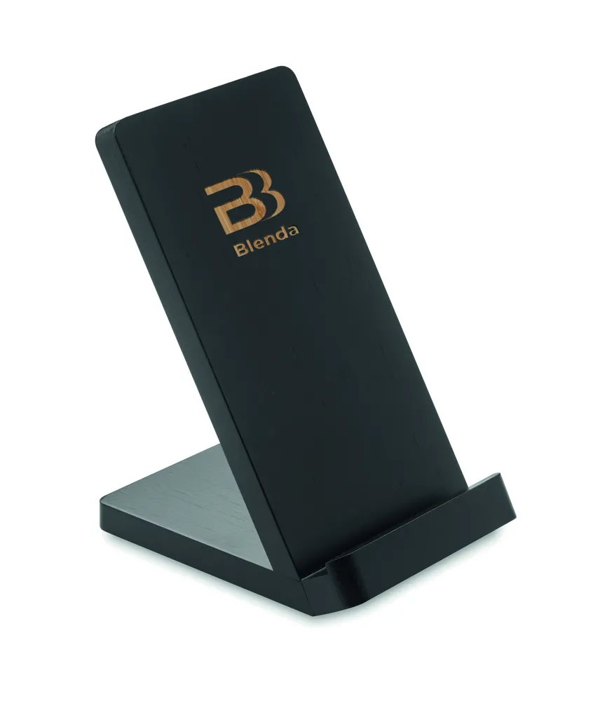 Wirestand · Draadloze bamboe oplaadstation – Zwart