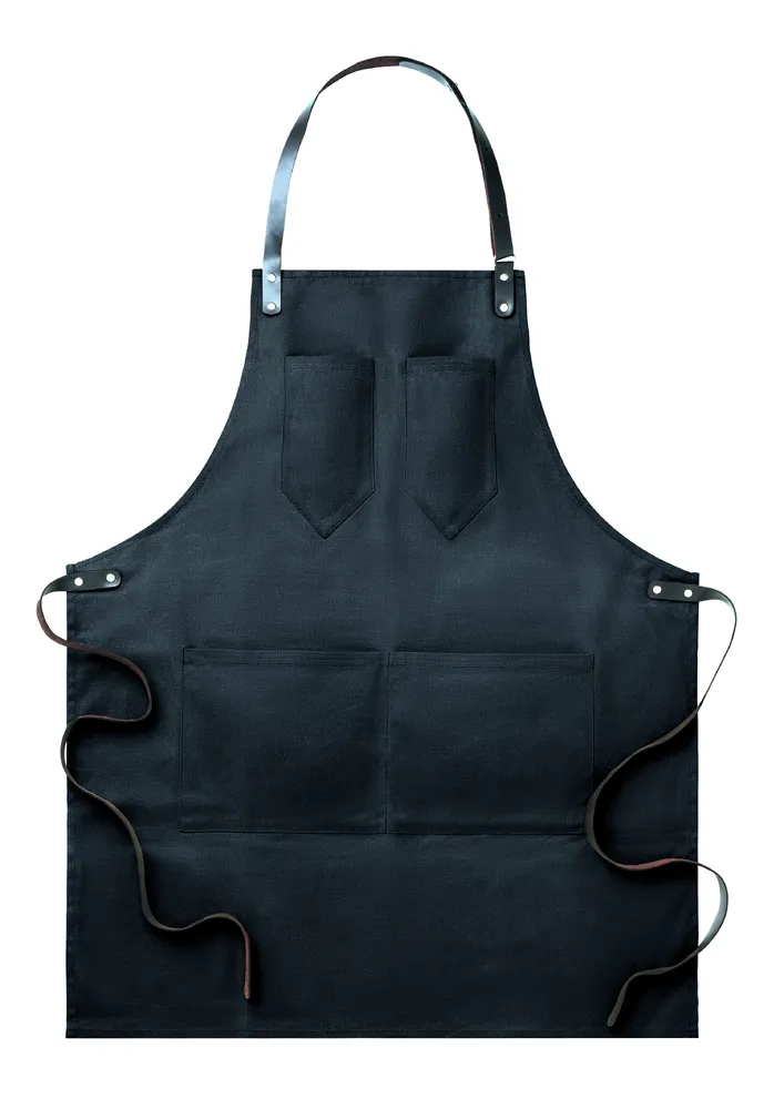 Chef · Canvasschort met leren details – Zwart