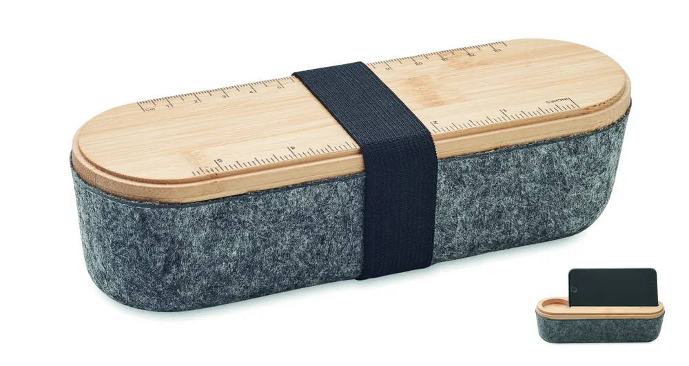 Mile · RPET vilten etui met deksel – Hout