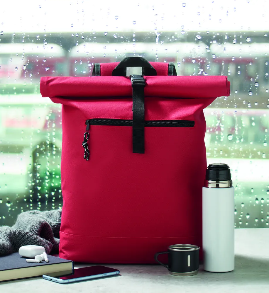 Irea · 600D polyester rolltop rugzak – Rood