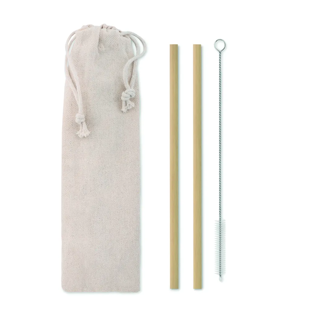 Natural Straw · Bamboo rietjes en borstel set – Beige