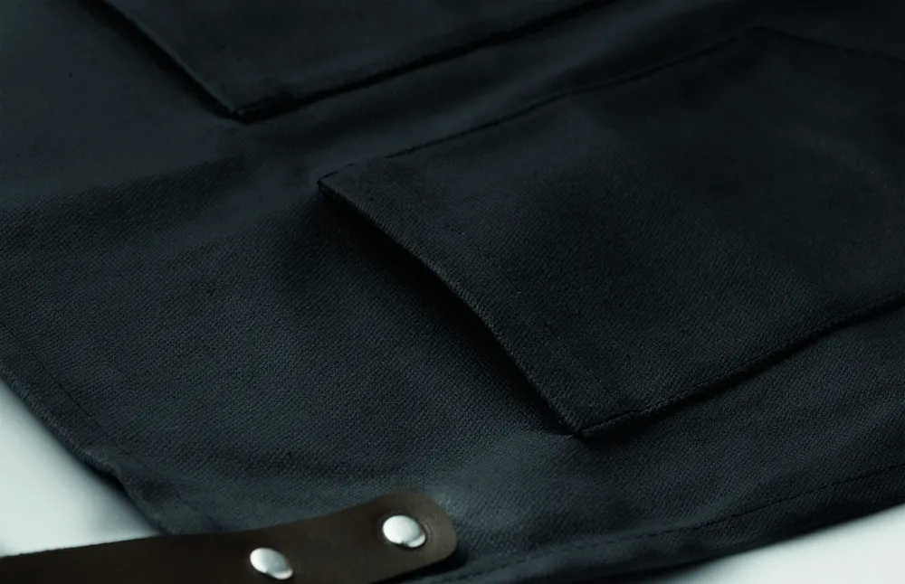 Chef · Canvasschort met leren details – Zwart