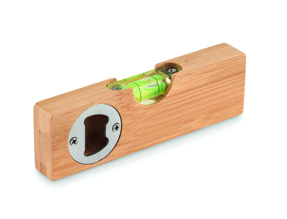 Spiren · Waterpas met flesopener – Hout