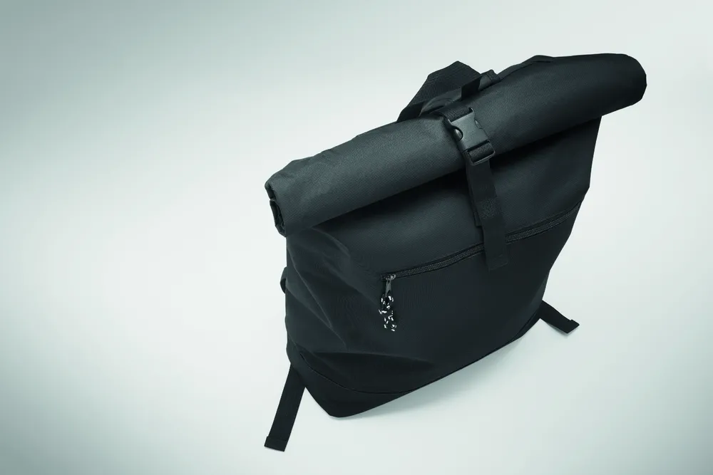 Irea · 600D polyester rolltop rugzak – Zwart