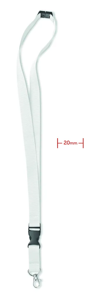 Lanyard, metalen haak. 20 mm – Wit