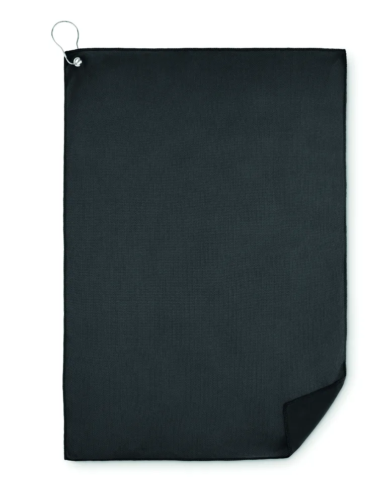 Towgo · RPET golfhanddoek met hanger – Zwart