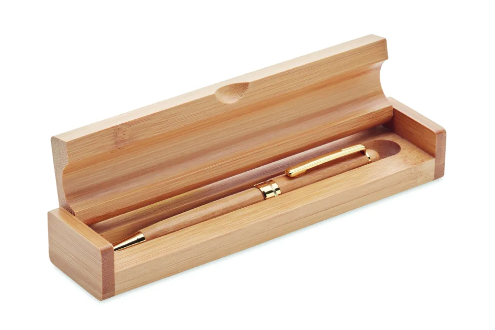 Etna · Bamboe balpen in bamboe doosje – Hout