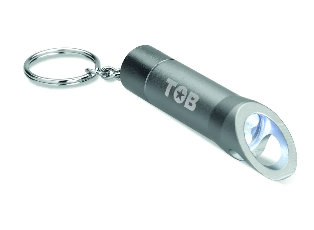 Litop · Metalen sleutelhanger met LED – Steengrijs