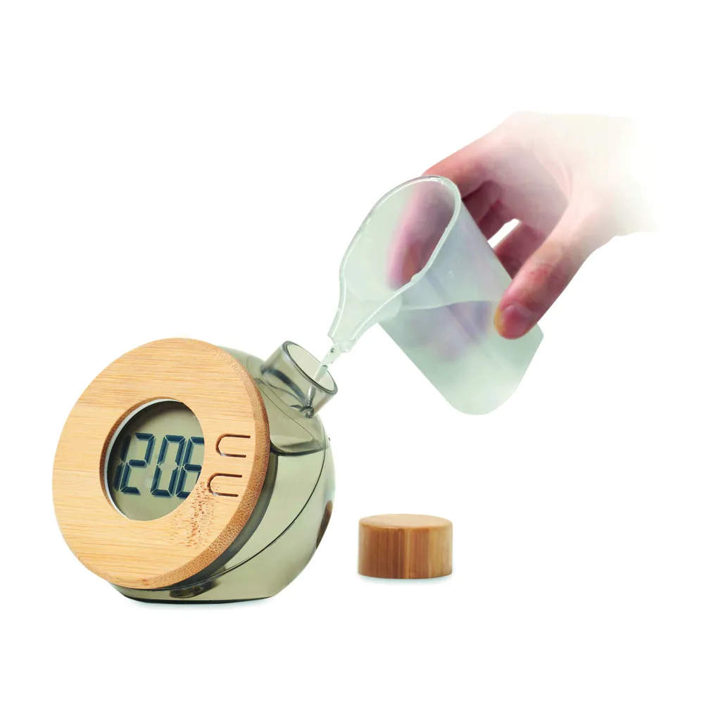 Droppy Lux · Water bamboe Lcd klok – Transparant grijs
