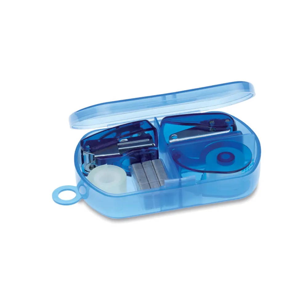 Burobox · Bureauset in kunststof doosje – Transparant blauw