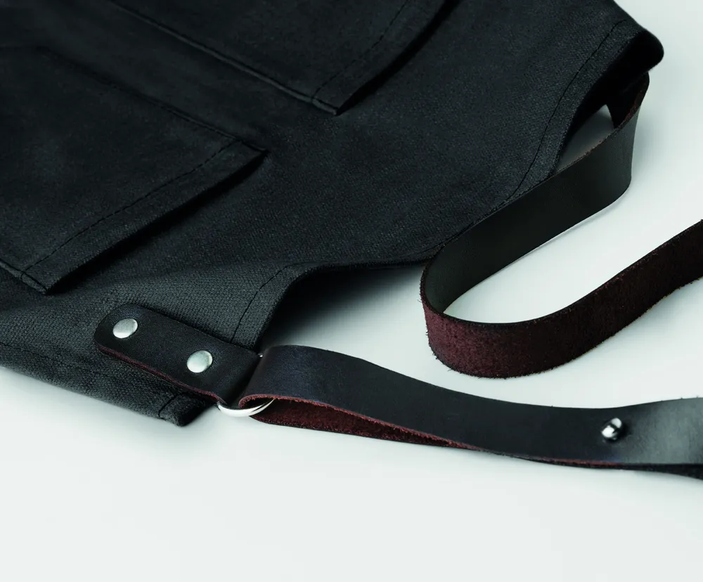 Chef · Canvasschort met leren details – Zwart