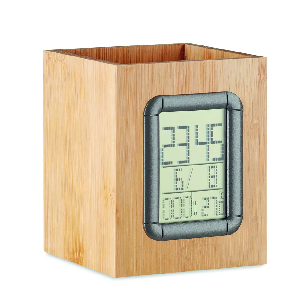 Manila · Bamboe pennenbak met Lcd klok – Hout