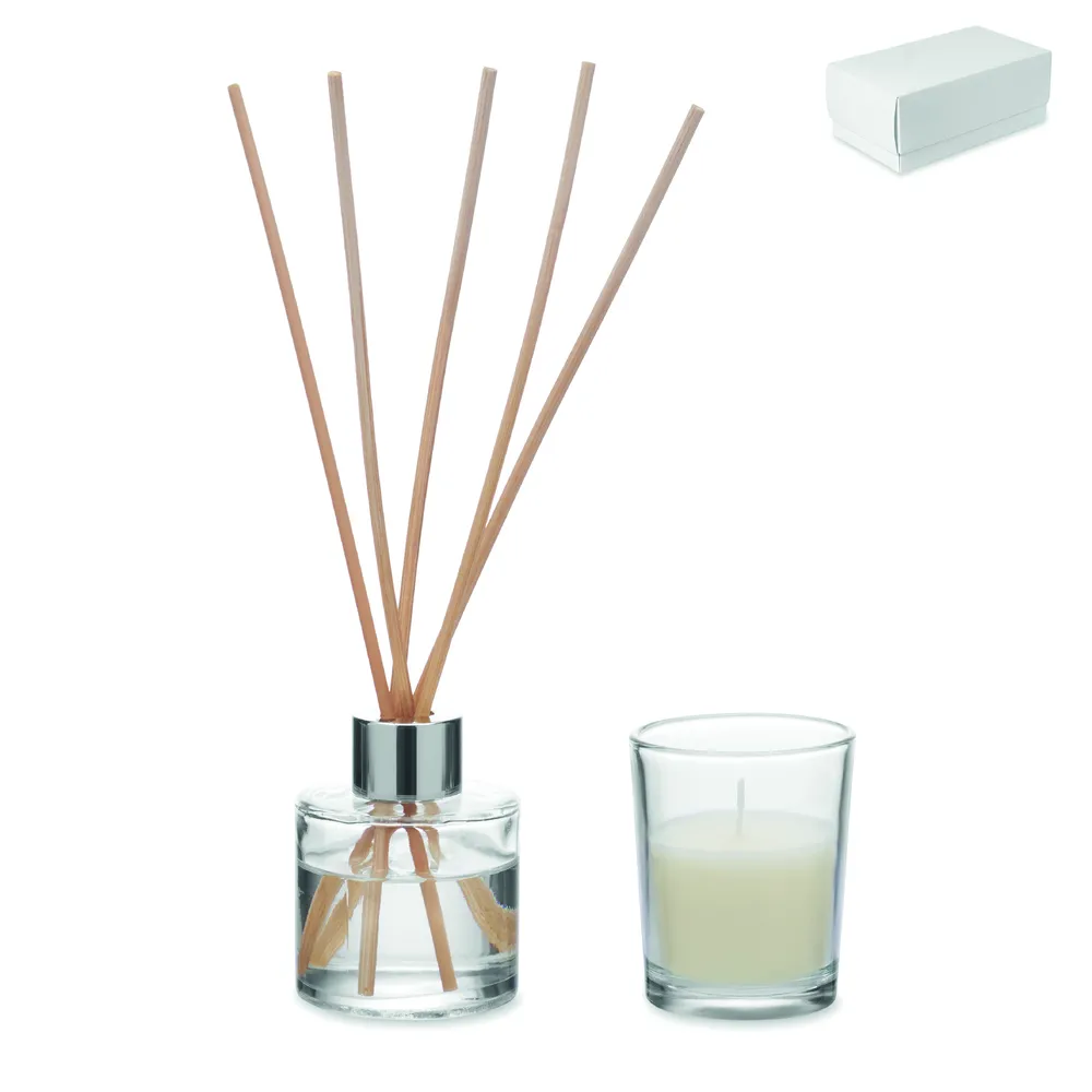 Muska Set · Vanille diffuser & kaarsenset – Transparant