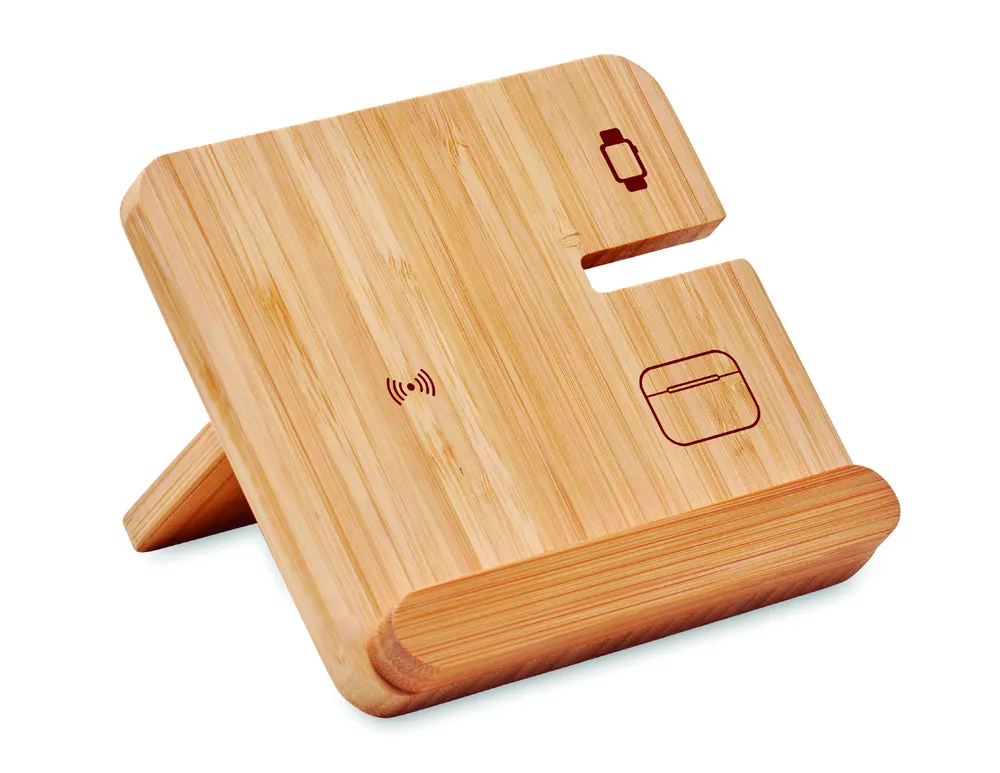 Boogar · 3-in-1 15W draadloze oplader – Hout