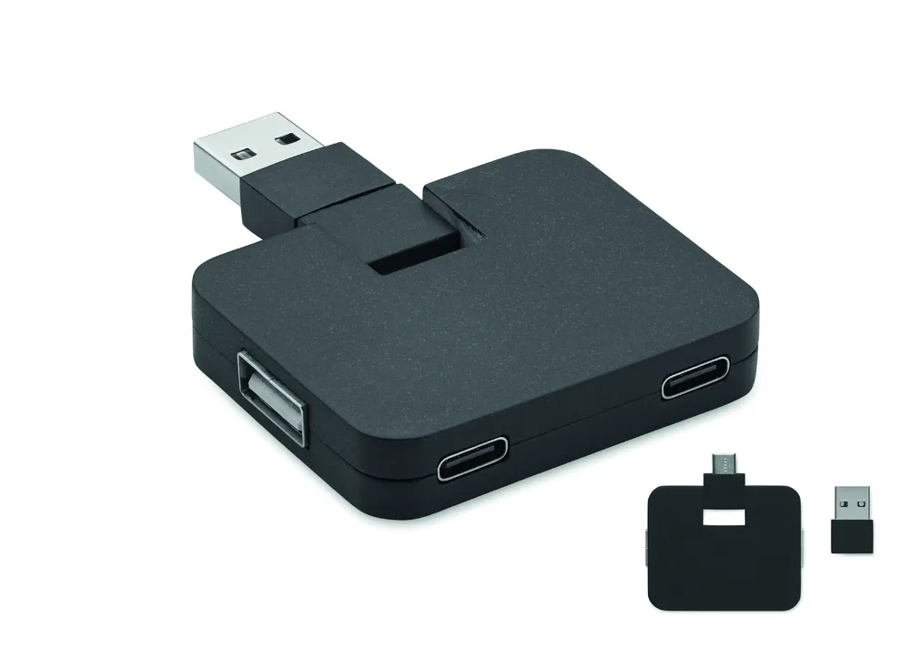 Square-C · 4-poorts USB-hub – Zwart