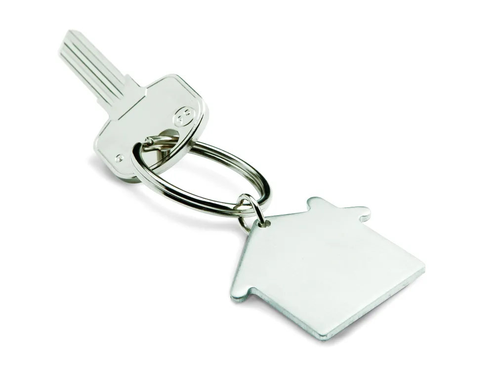 Heim · Metalen sleutelhanger huis – Mat zilver