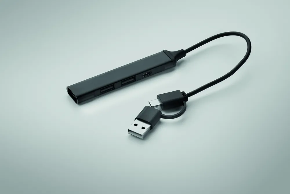 Current · USB 4-poorts hub 19 cm – Zwart