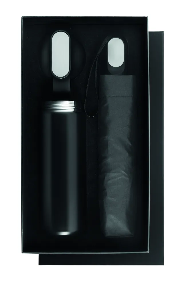 Hithere · Giftset fles & paraplu – Zwart