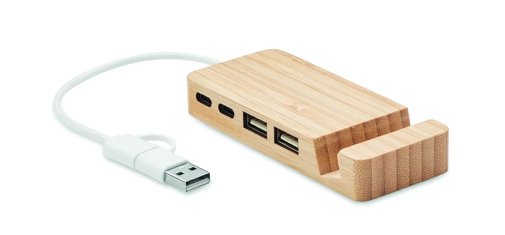 Hubstand · Bamboe USB hub 4 poorten – Hout