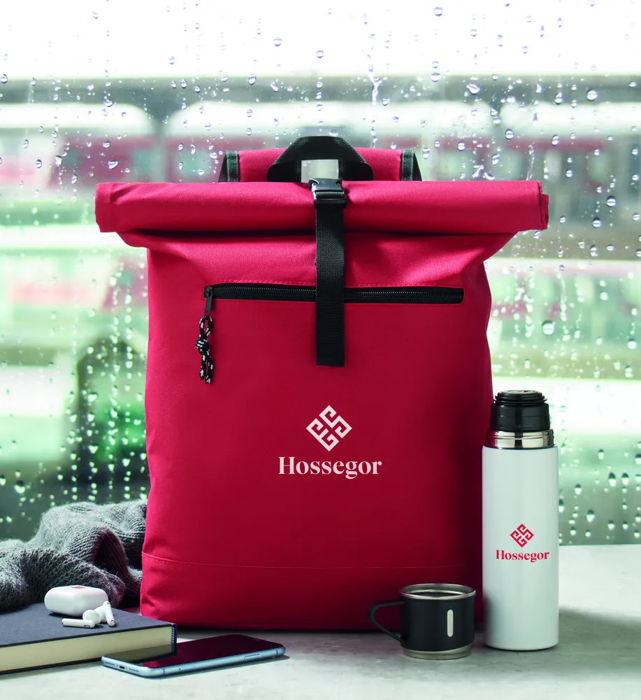 Irea · 600D polyester rolltop rugzak – Rood
