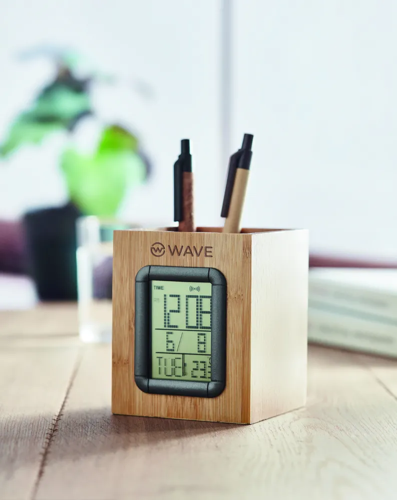 Manila · Bamboe pennenbak met Lcd klok – Hout