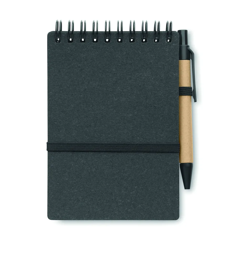 Notie · B7 Gerecycled notitieboek met balp – Steengrijs
