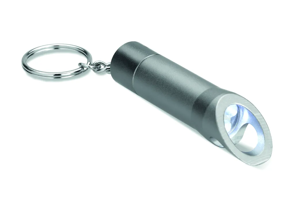 Litop · Metalen sleutelhanger met LED – Steengrijs