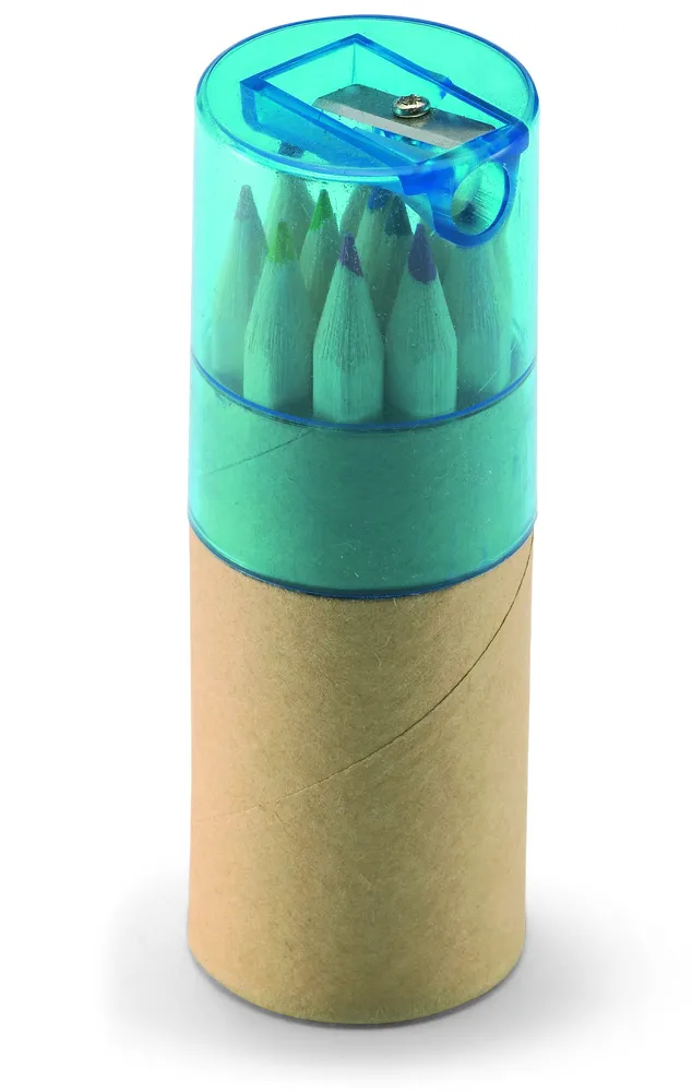 Lambut · 12 Kleurpotloden in koker – Transparant blauw