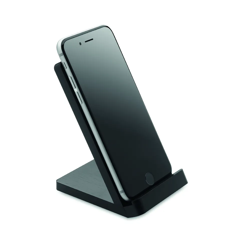 Wirestand · Draadloze bamboe oplaadstation – Zwart