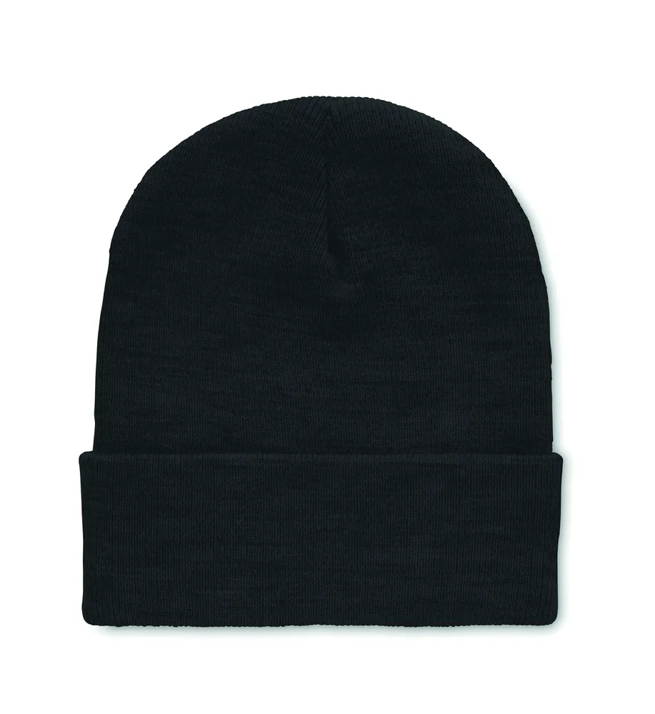 Polo RPET · RPET Beanie met omslag – Zwart