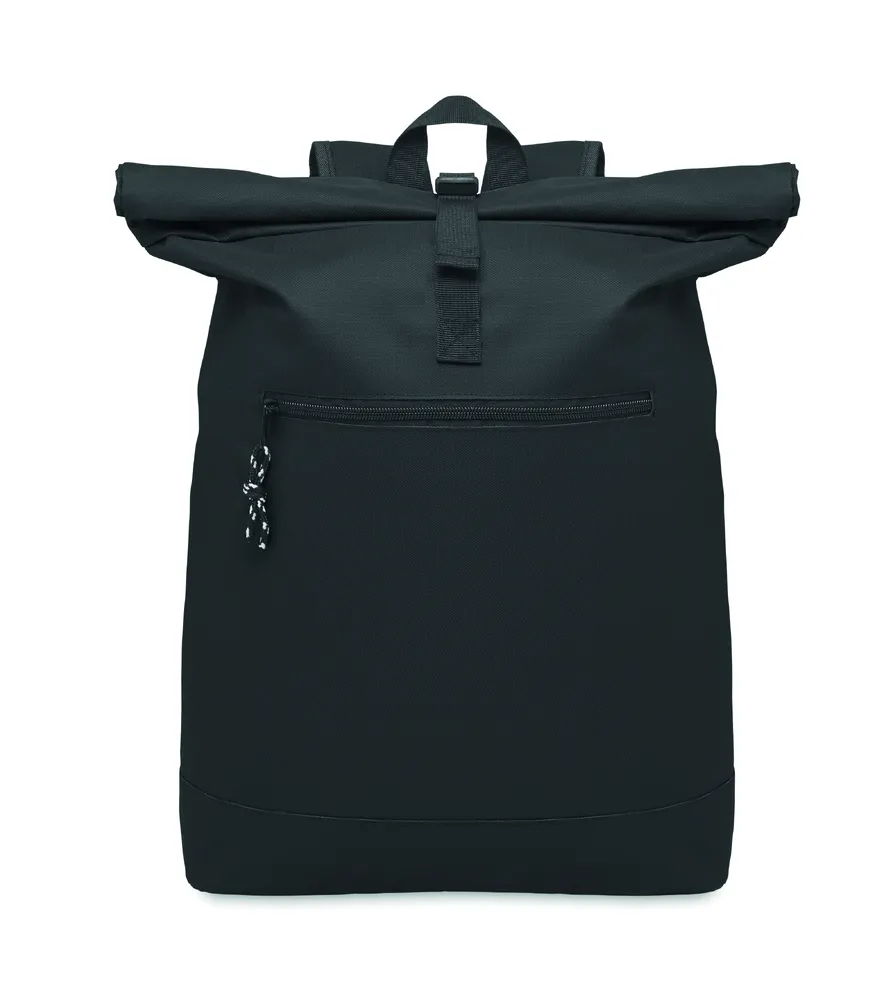 Irea · 600D polyester rolltop rugzak – Zwart
