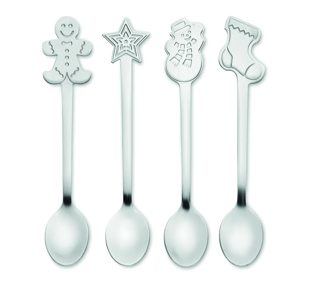 Chip Set · Set van 4 kerst theelepeltjes – Mat zilver