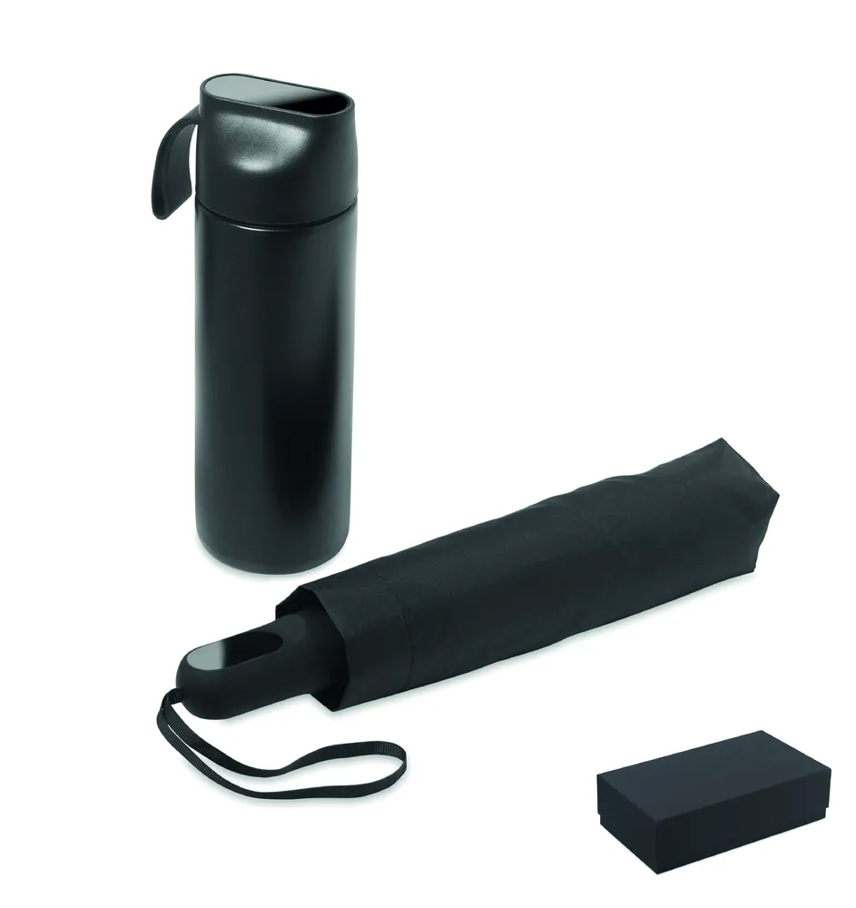 Hithere · Giftset fles & paraplu – Zwart