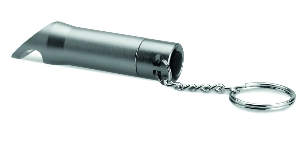 Litop · Metalen sleutelhanger met LED – Steengrijs