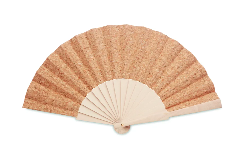 Fanny Cork · Handwaaier van hout en kurk – Beige