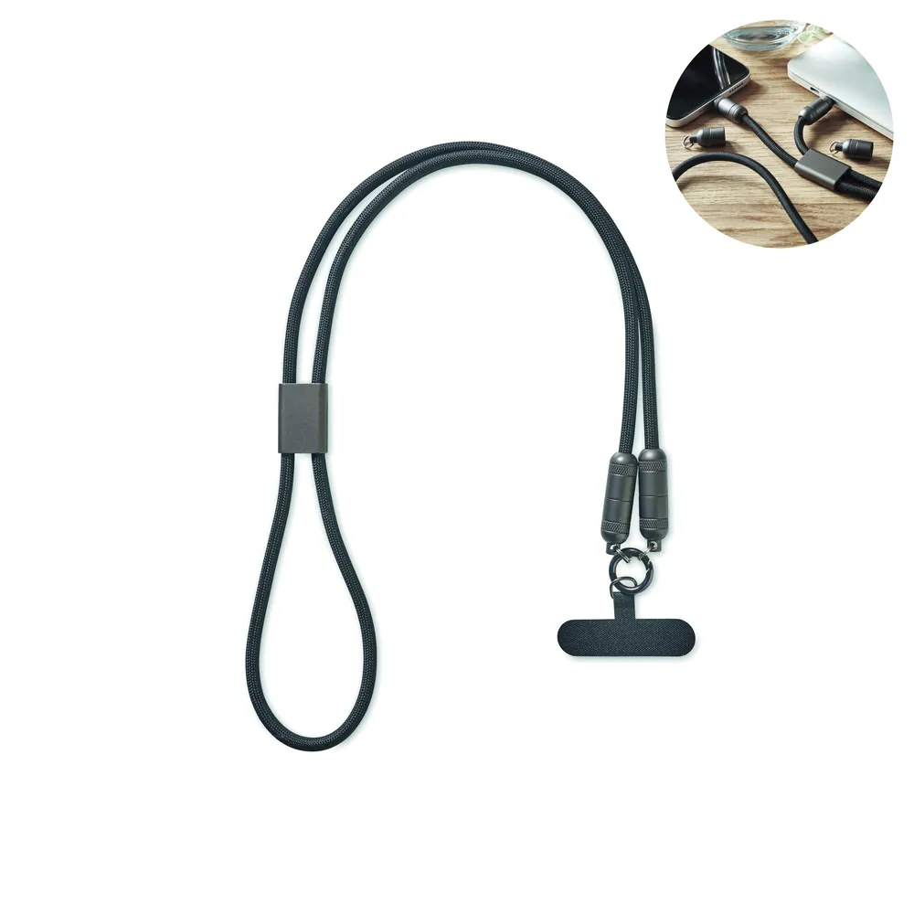 Shaka · Telefoon Lanyard 60W oplaadkabe – Zwart