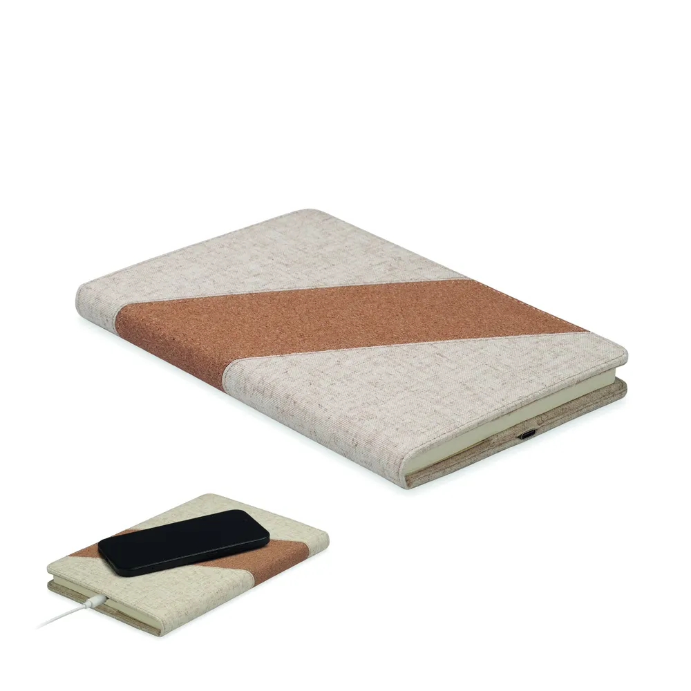 Cortona · A5 notitieboek met lader 15W – Beige