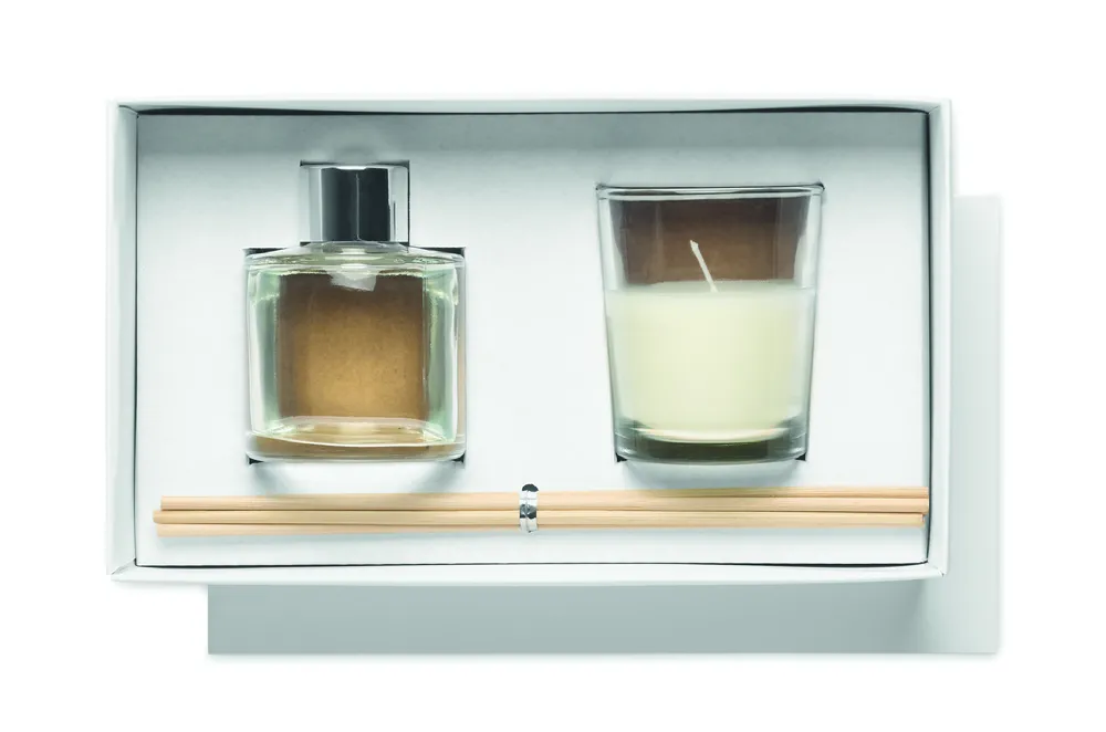 Muska Set · Vanille diffuser & kaarsenset – Transparant