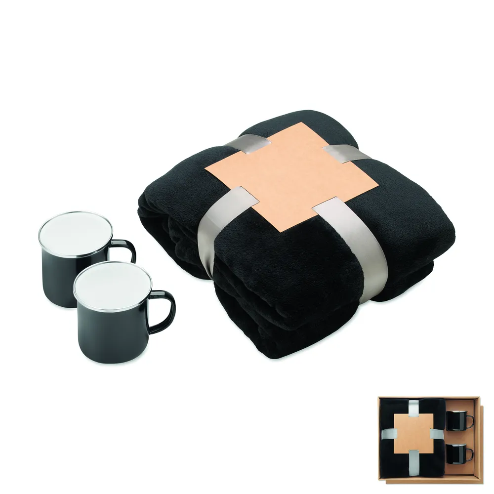 Agradable · Fleecedeken & 2 mokken set – Zwart
