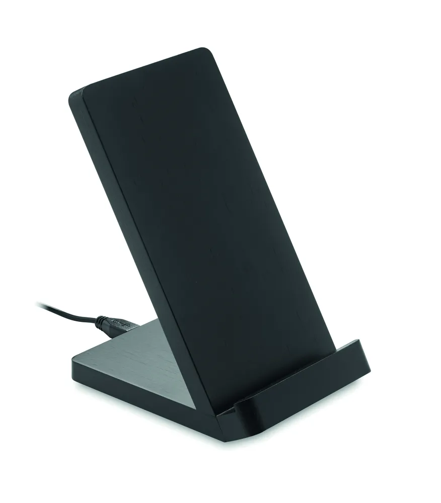 Wirestand · Draadloze bamboe oplaadstation – Zwart