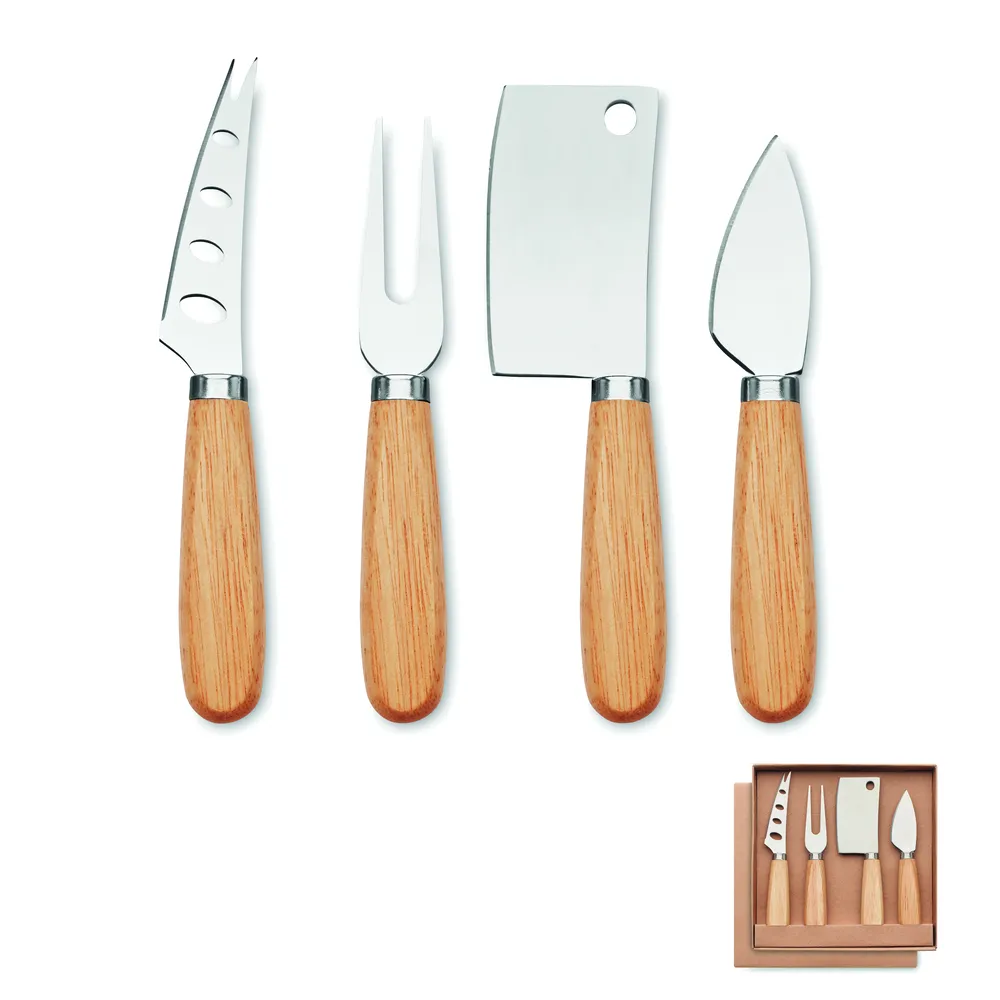 Camembert · Set van 4 kaasmessen – Hout